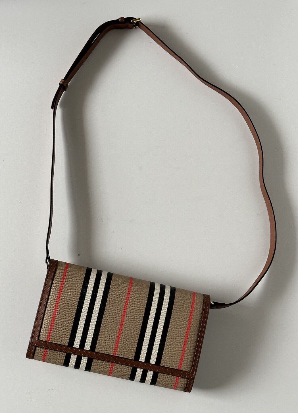 NWT $860 Burberry Hannah Icon Stripe Crossbody Bag Archive Tan 80730741