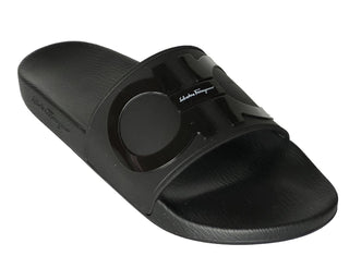 NIB Salvatore Ferragamo Groove Men's Rubber Slide Sandals Black 9 US 0689004 IT