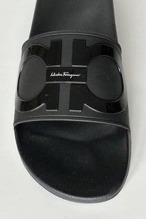 NIB Salvatore Ferragamo Groove Men's Rubber Slide Sandals Black 9 US 0689004 IT