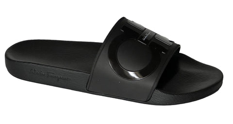 NIB Salvatore Ferragamo Groove Men's Rubber Slide Sandals Black 9 US 0689004 IT