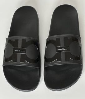 NIB Salvatore Ferragamo Groove Men's Rubber Slide Sandals Black 9 US 0689004 IT