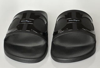 NIB Salvatore Ferragamo Groove Men's Rubber Slide Sandals Black 9 US 0689004 IT