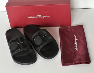 NIB Salvatore Ferragamo Groove Men's Rubber Slide Sandals Black 9 US 0689004 IT