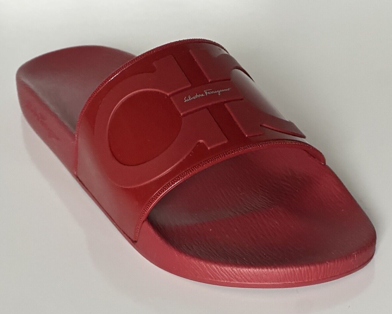 NIB Salvatore Ferragamo Groove Men's Rubber Slide Sandals Red 10 US 0751899 IT