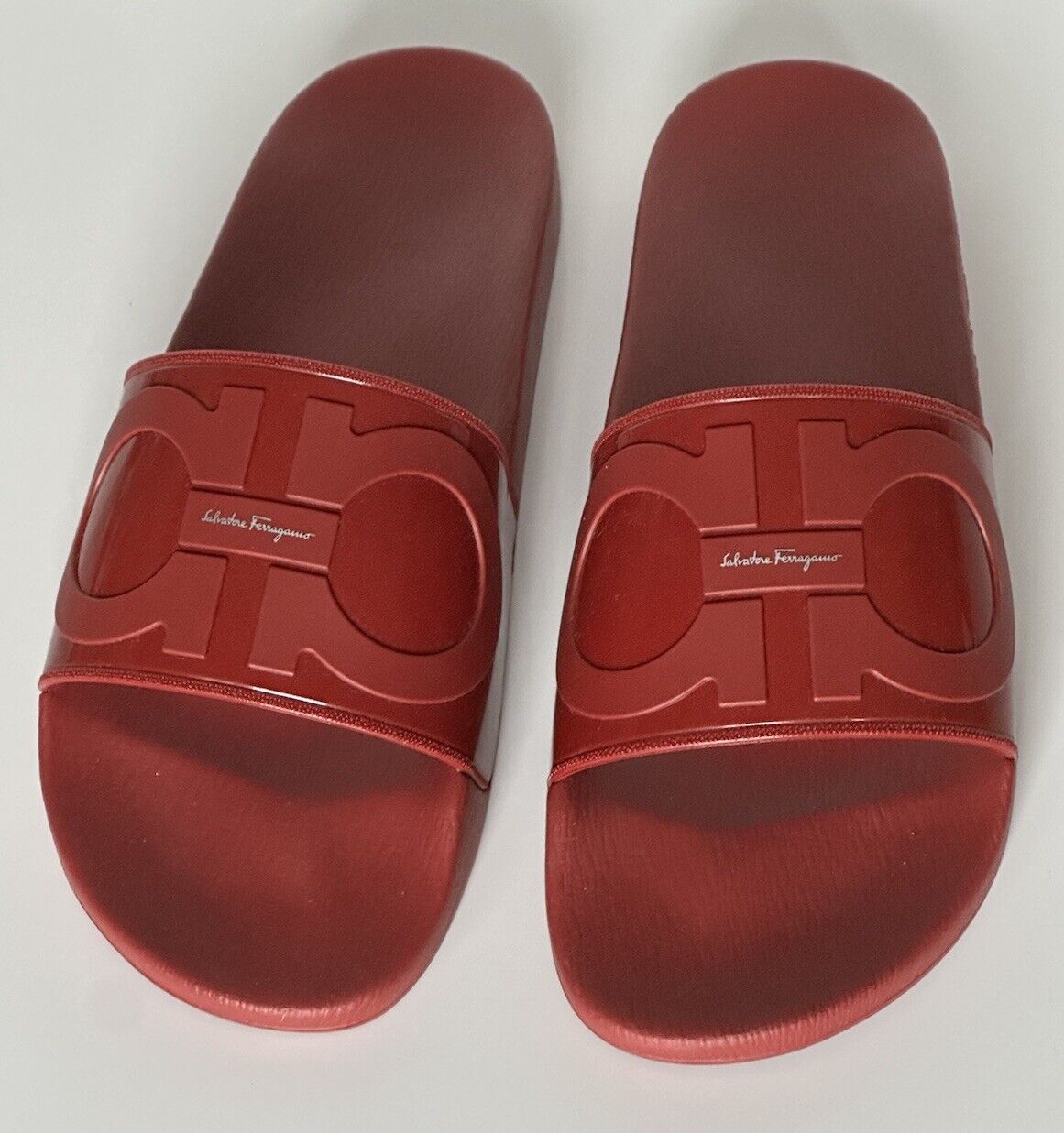 NIB Salvatore Ferragamo Groove Men's Rubber Slide Sandals Red 10 US 0751899 IT