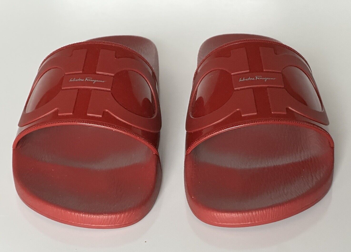 NIB Salvatore Ferragamo Groove Men's Rubber Slide Sandals Red 10 US 0751899 IT