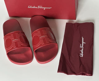 NIB Salvatore Ferragamo Groove Men's Rubber Slide Sandals Red 9 US 0751899 IT