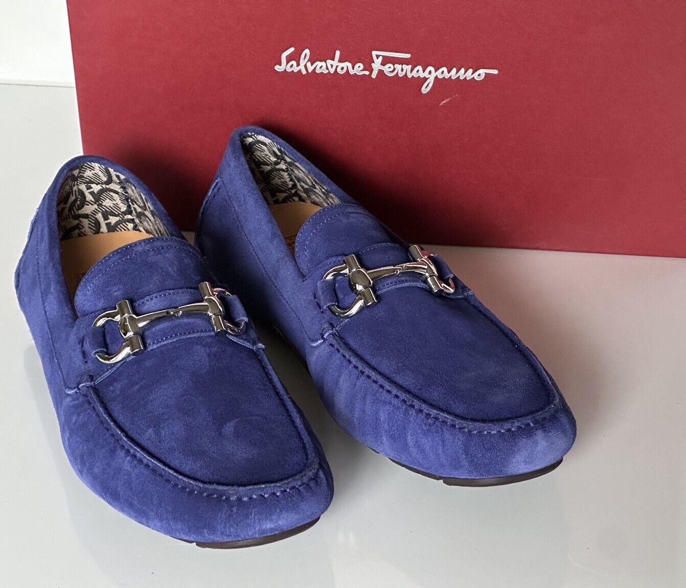 NIB Salvatore Ferragamo Men's Blue Suede Driver Shoes 10 US (43 Euro) IT 0753170