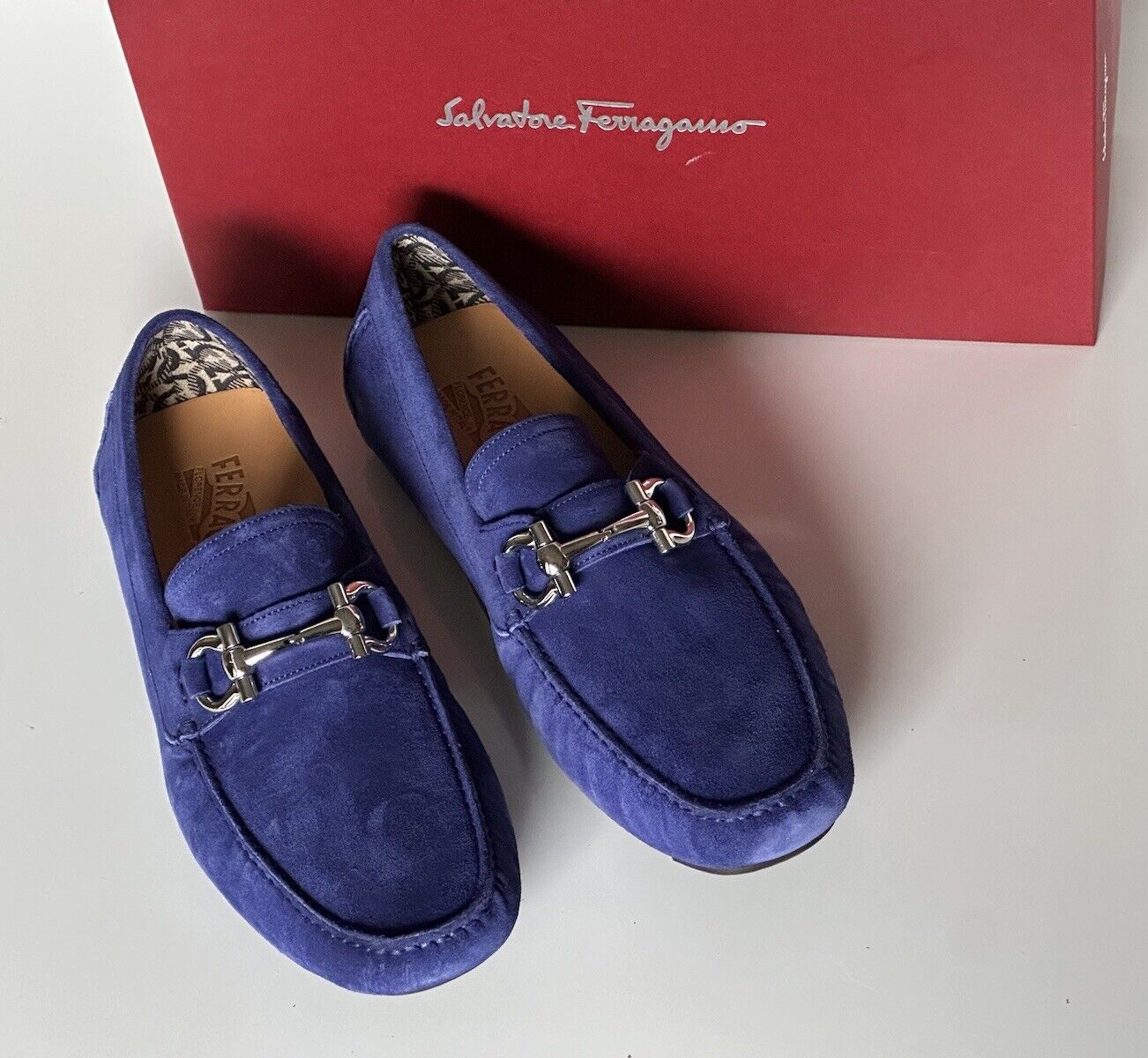 NIB Salvatore Ferragamo Men's Blue Suede Driver Shoes 10 US (43 Euro) IT 0753170