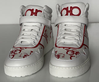 NIB Salvatore Ferragamo High Top Sneakers White Size 10 US 0756261 Made in Italy