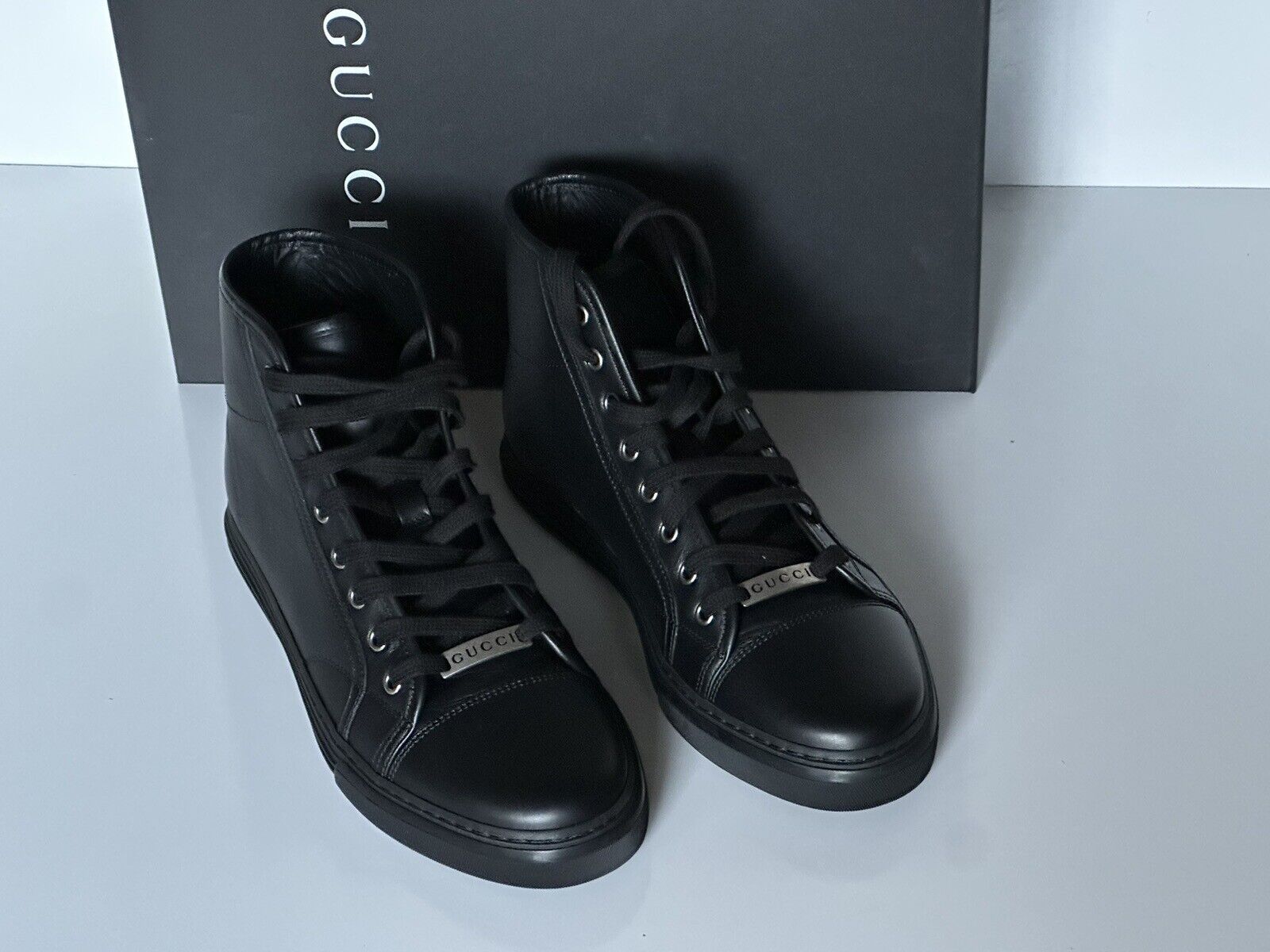 NIB Gucci Leather Black High-top Sneakers 7.5 US (Gucci 7G) 423300 IT