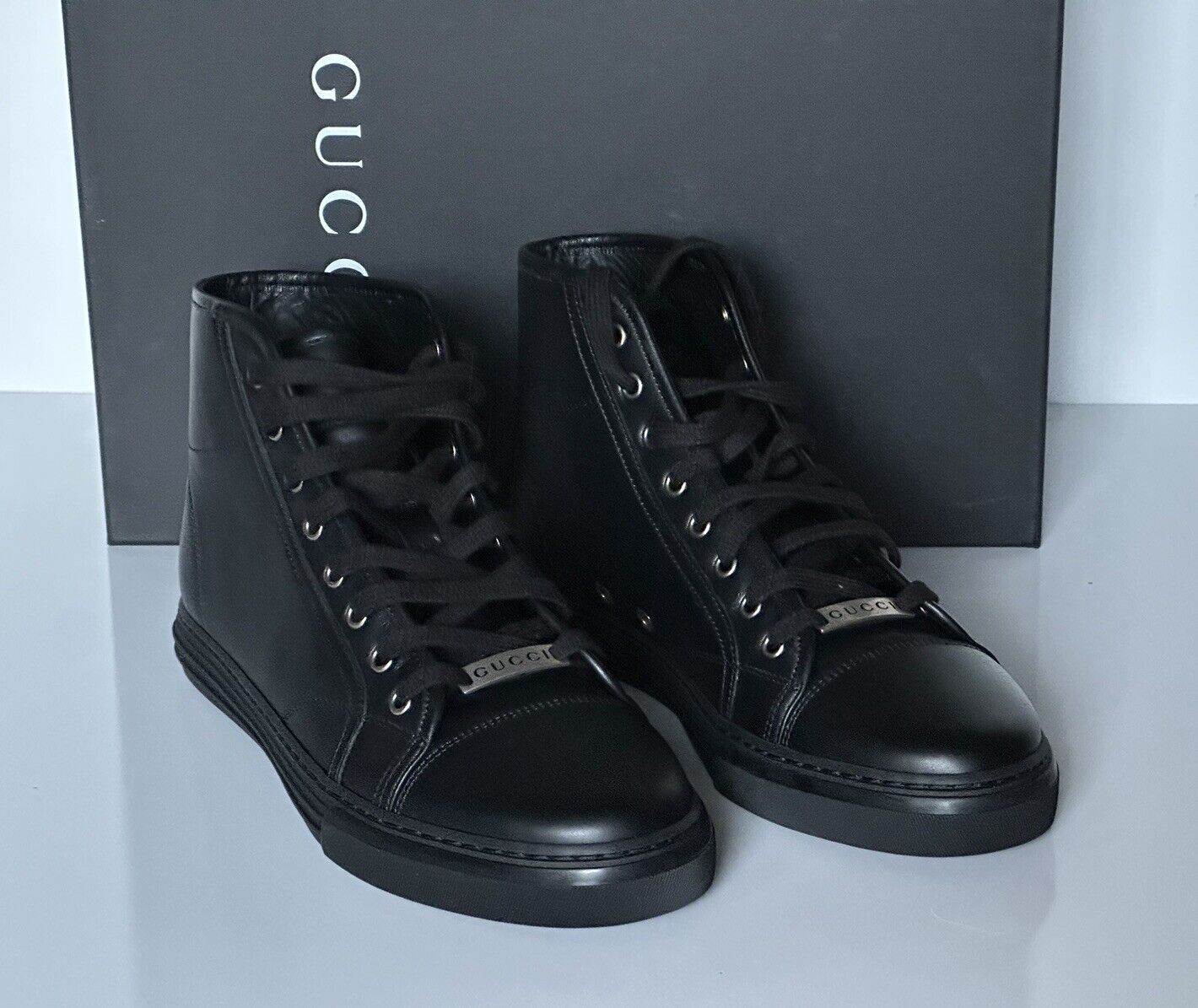 NIB Gucci Leather Black High-top Sneakers 7.5 US (Gucci 7G) 423300 IT