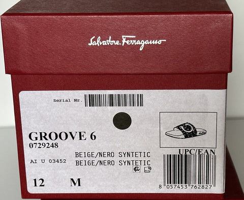 NIB Salvatore Ferragamo Groove Men's Rubber Slide Sandals Black 12 US 0729248 IT