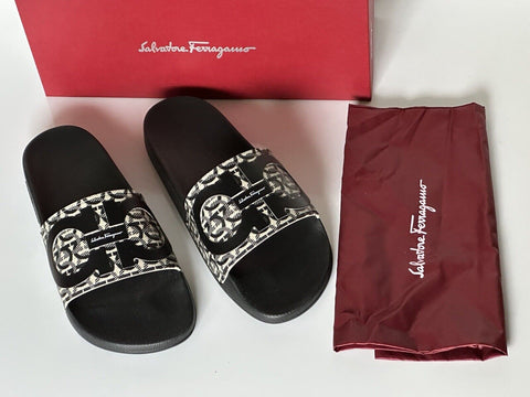 NIB Salvatore Ferragamo Groove Men's Rubber Slide Sandals Black 12 US 0729248 IT