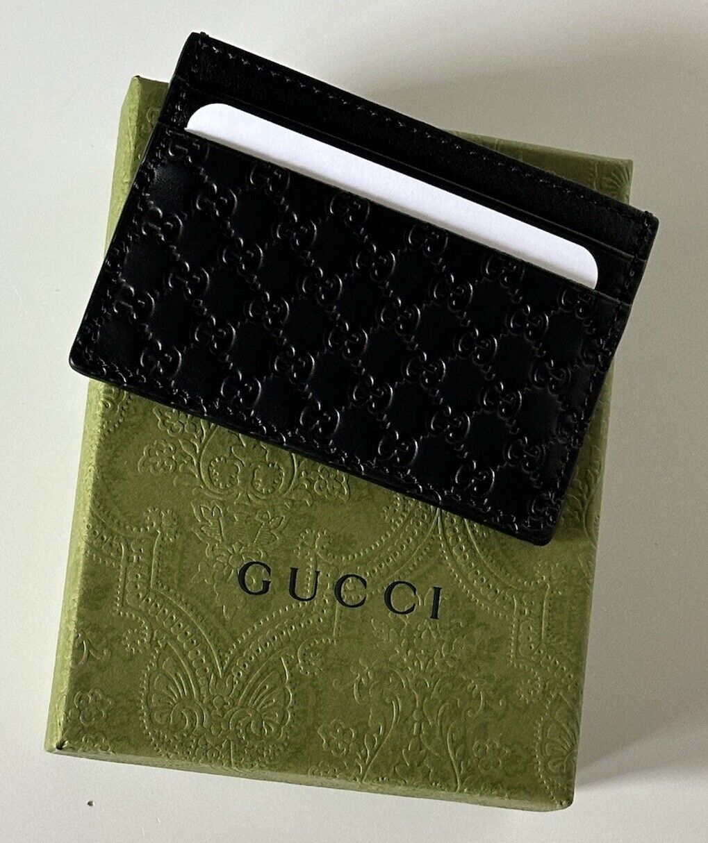 NIB Gucci Microguccissima Soft Black Leather Card Case Made in Italy 262837