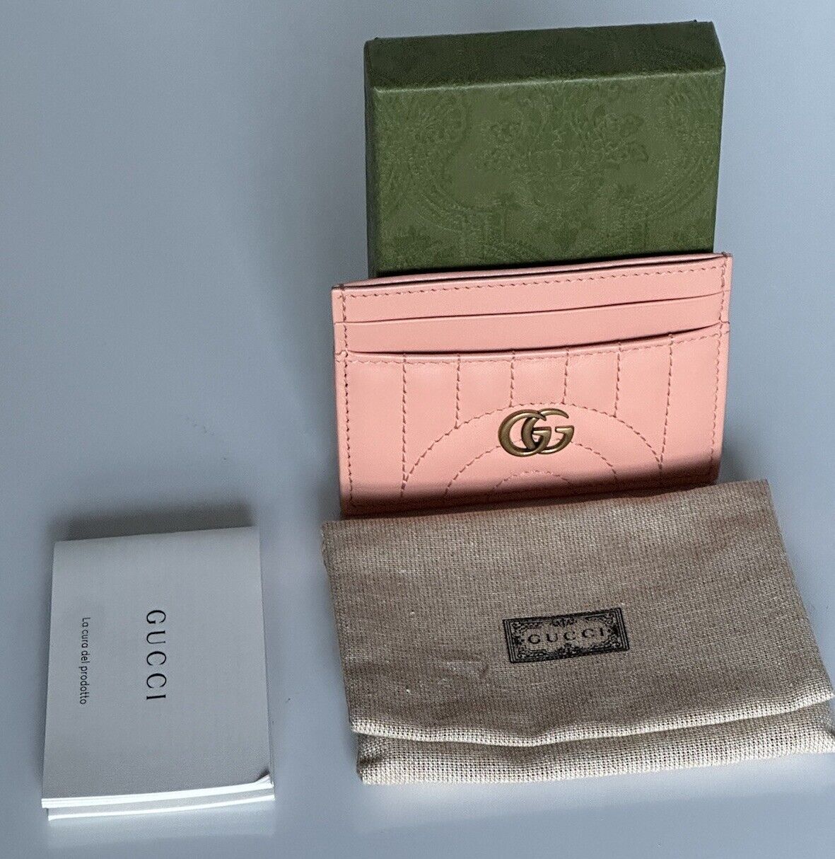 NWT Gucci Marmont GG Leather Card Case Pink Made in Italy 443127