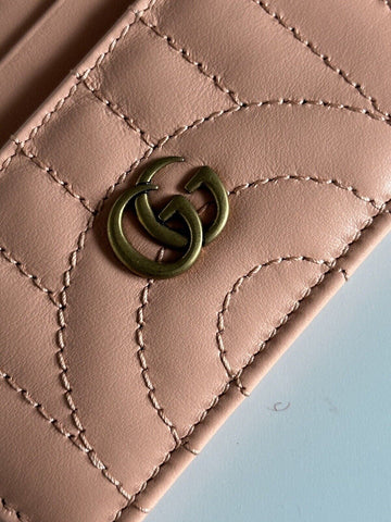 NWT Gucci Marmont GG Leather Card Case Pink Made in Italy 443127
