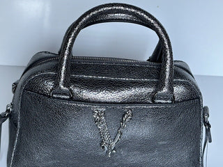 NWT $1775 Versace Bowling Calf Leather Metallic Gray Small Shoulder Bag 1011783