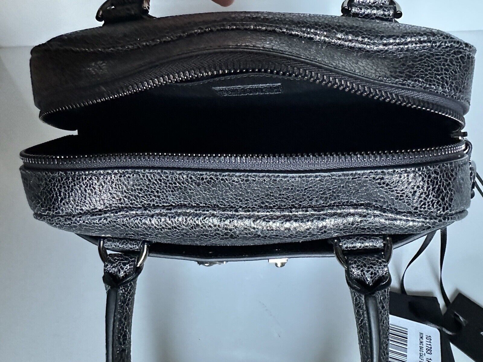 NWT $1775 Versace Bowling Calf Leather Metallic Gray Small Shoulder Bag 1011783