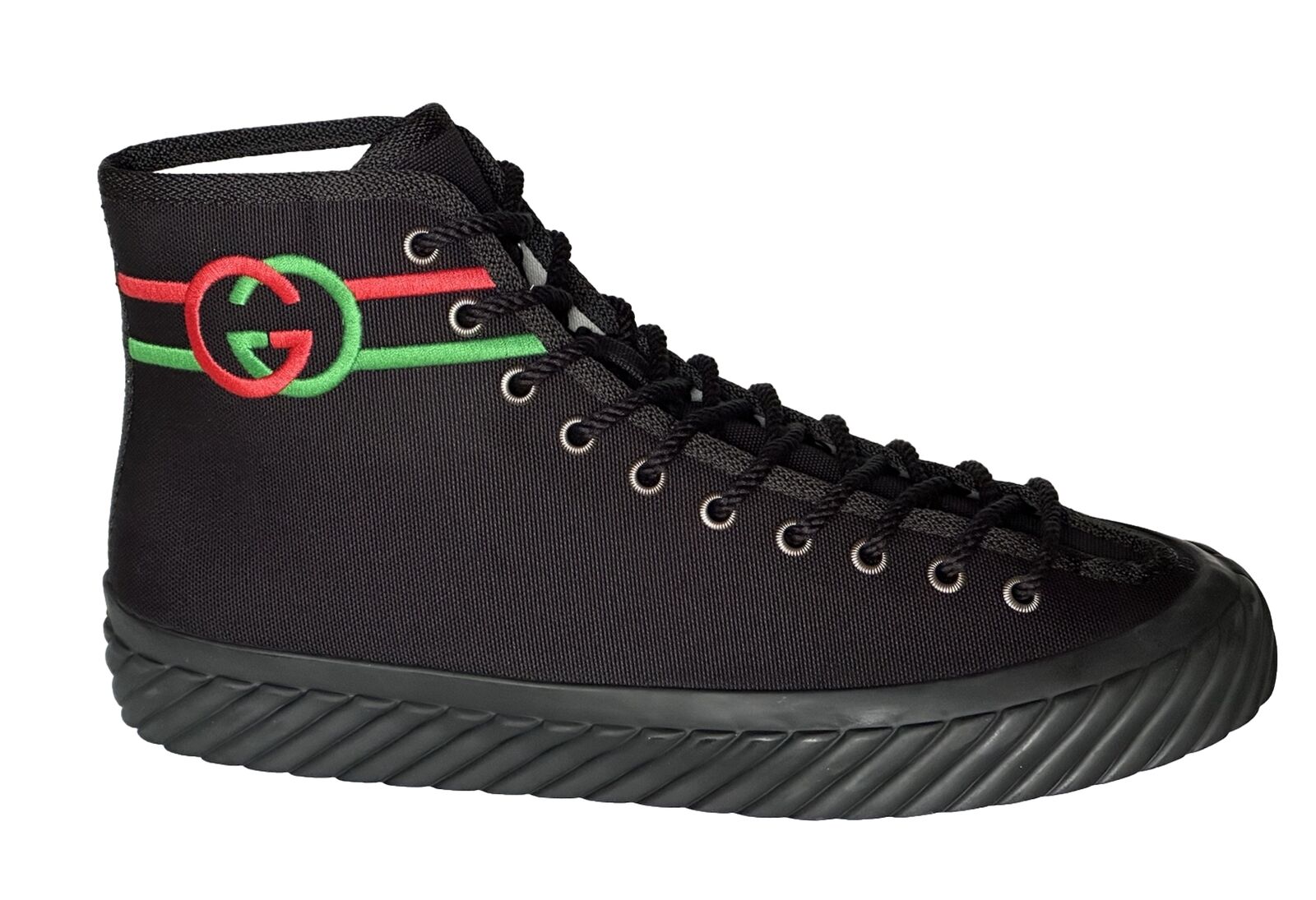 NIB Gucci Fabric Black High-top Sneakers 12.5 US (Gucci 11.5) 703033 Spain