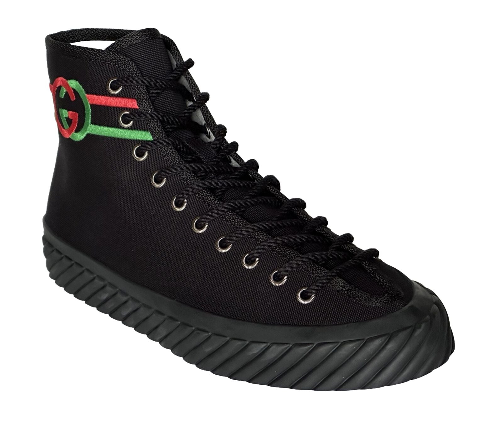 NIB Gucci Fabric Black High-top Sneakers 12.5 US (Gucci 11.5) 703033 Spain