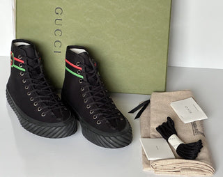 NIB Gucci Fabric Black High-top Sneakers 12.5 US (Gucci 11.5) 703033 Spain