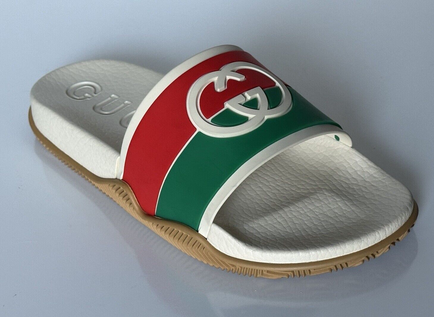 NIB Gucci Men's Rubber GG Interlock White/Red/Green Sandals 6 US 5 Gucci 655265