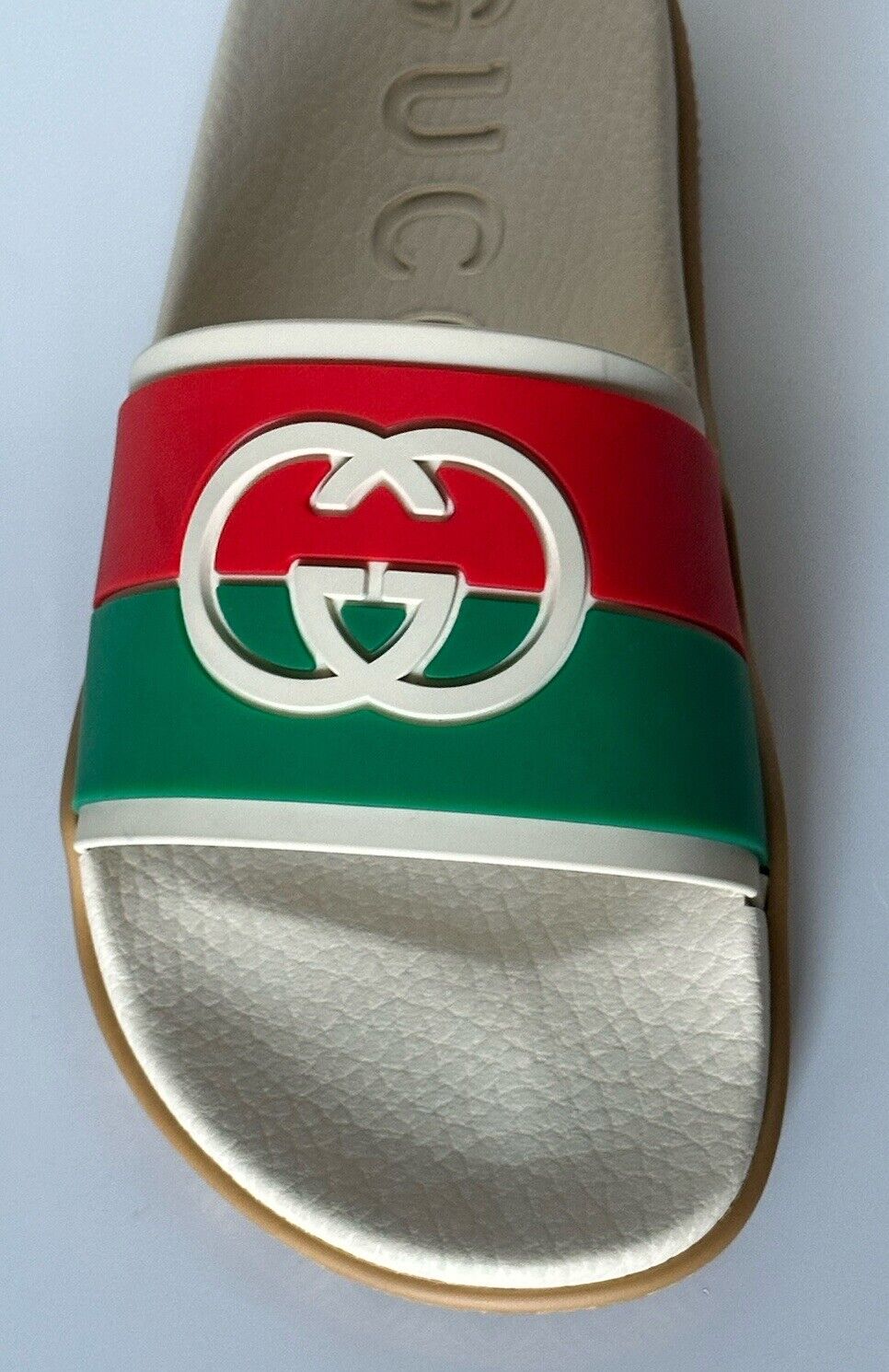 Gucci Mens Rubber GG Interlock White/Red/Green Sandals 5.5 US 5 Gucci 655265 NIB