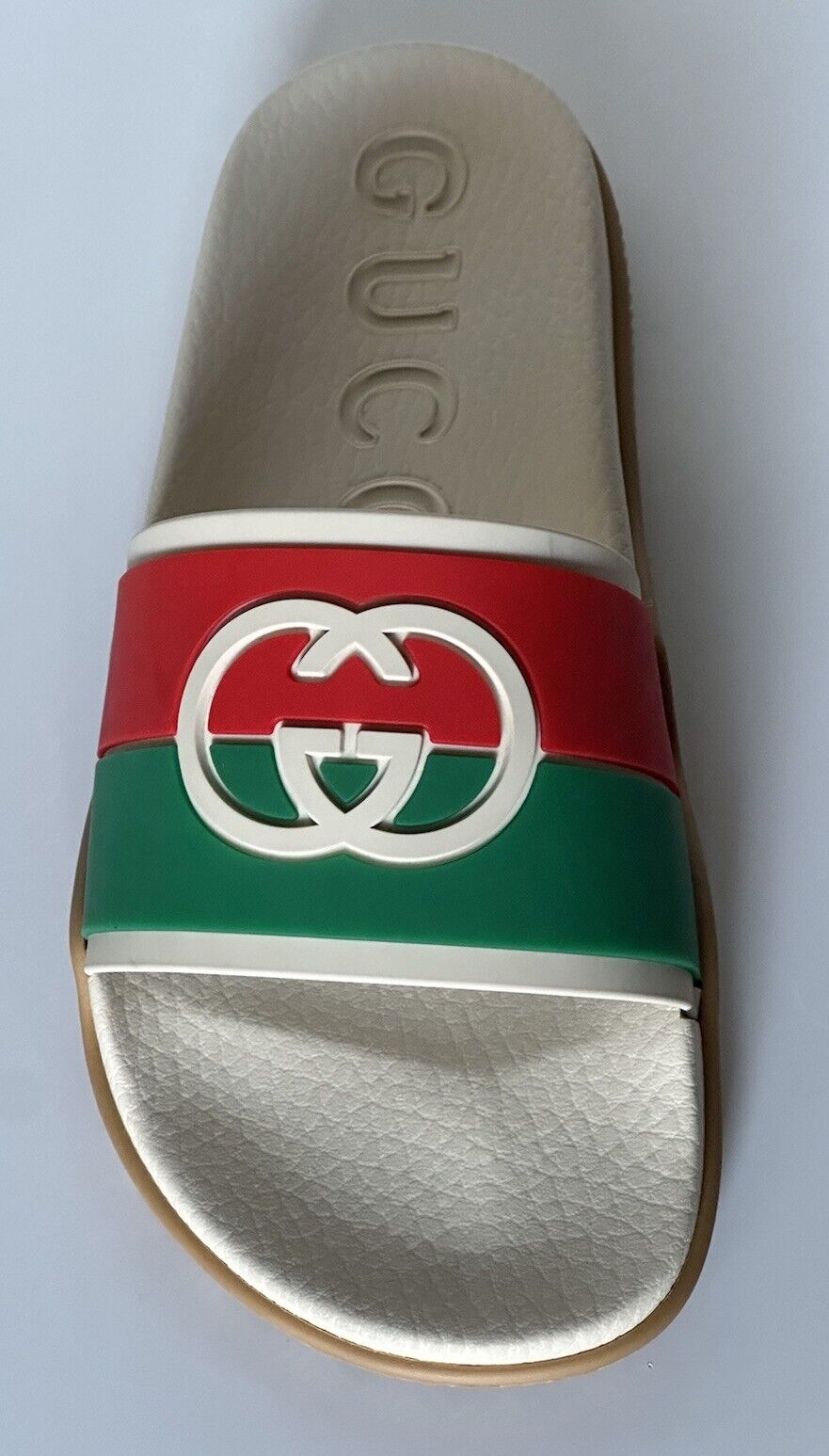 NIB Gucci Men's Rubber GG Interlock White/Red/Green Sandals 6 US 5 Gucci 655265