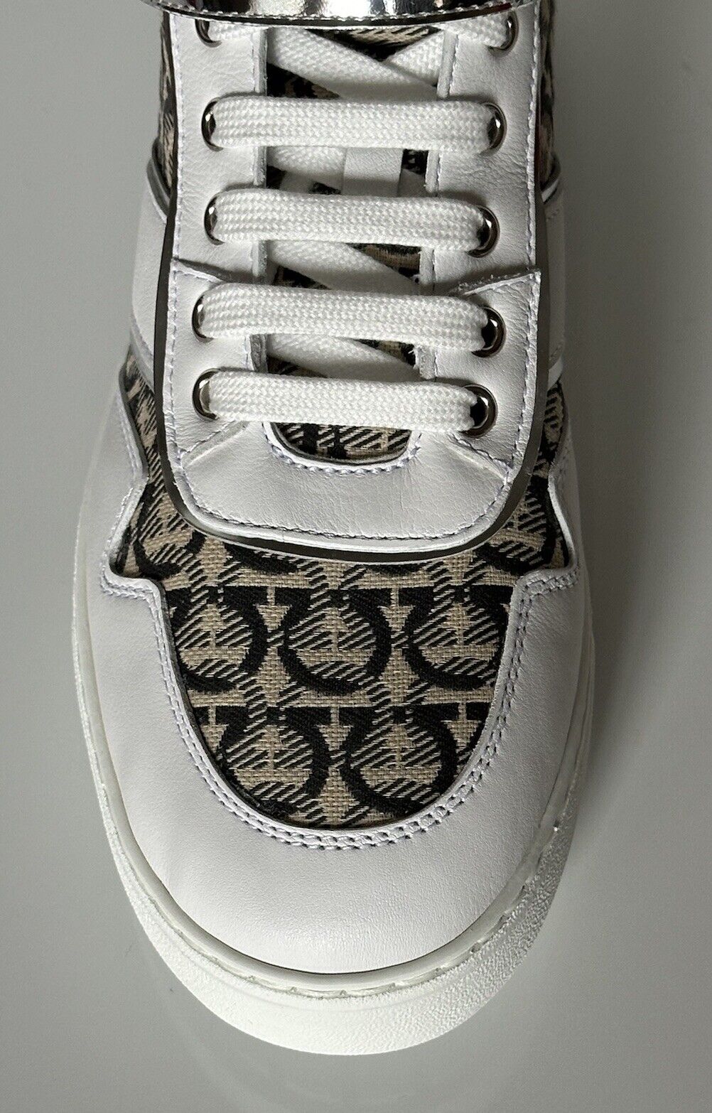 NIB Salvatore Ferragamo High Top Sneakers White/Beige Size 11 US 0751247 Italy