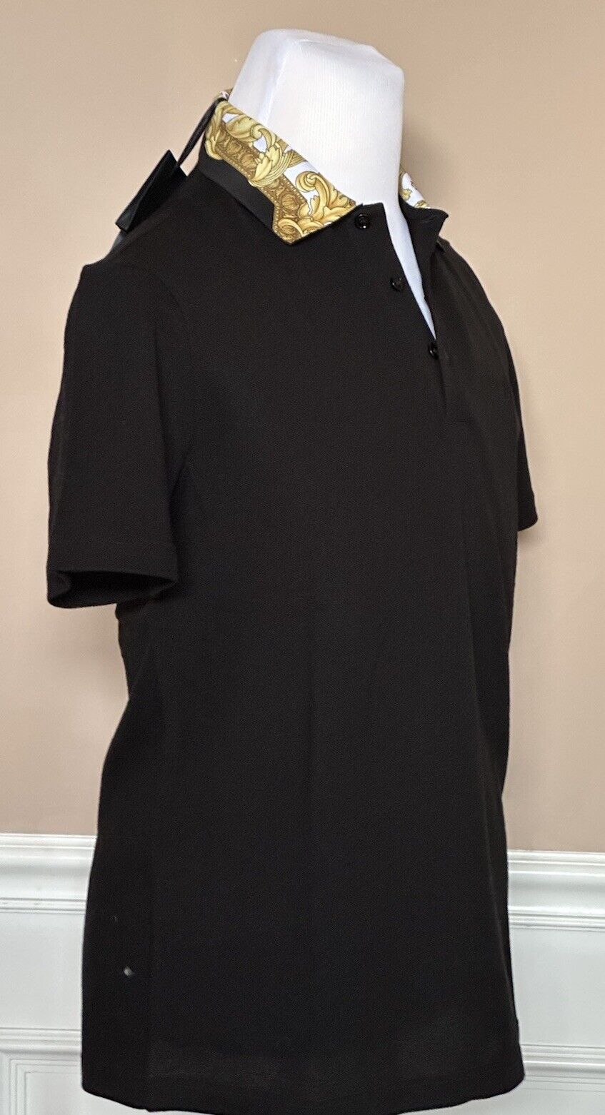 NWT $500 Versace Black Piquet Cotton Polo Shirt Small 1A08837