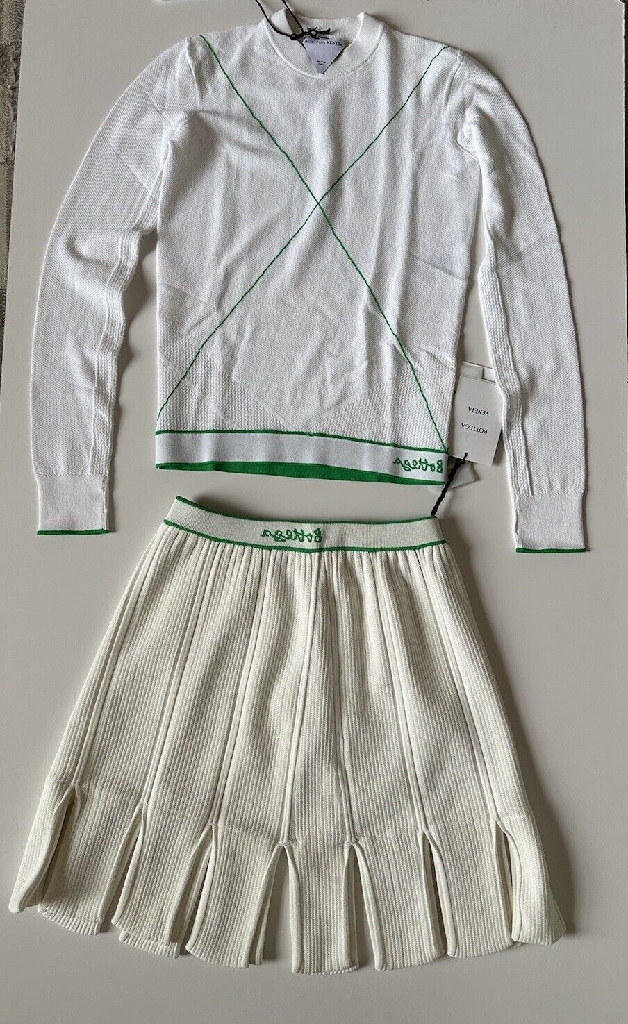 NWT $1550 Bottega Veneta Viscose Loops Chalk Skirt XS Italy 703054