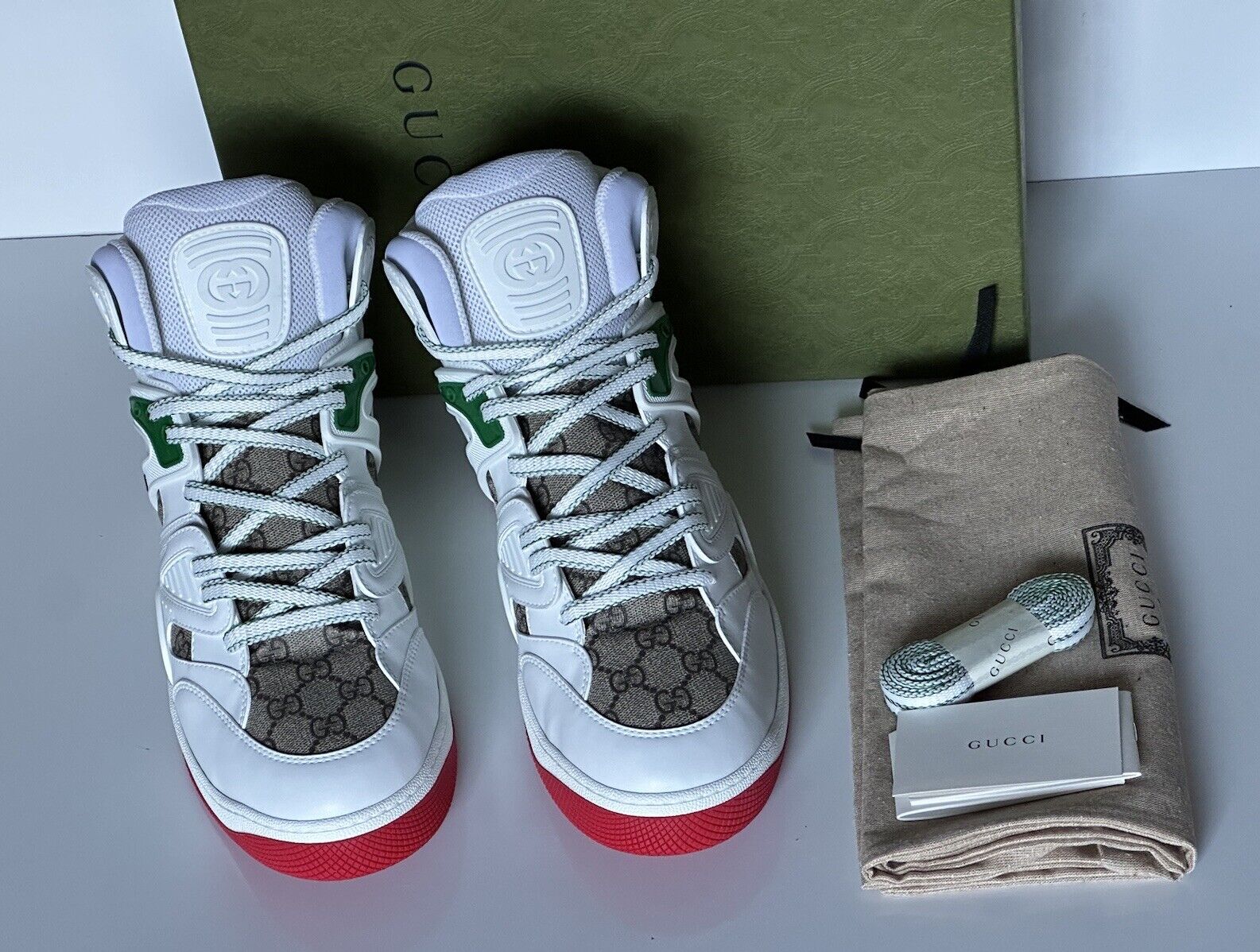 NIB Gucci Basket Demetra GG High-top Gray/White Sneakers 14 US (Gucci 13) 673077
