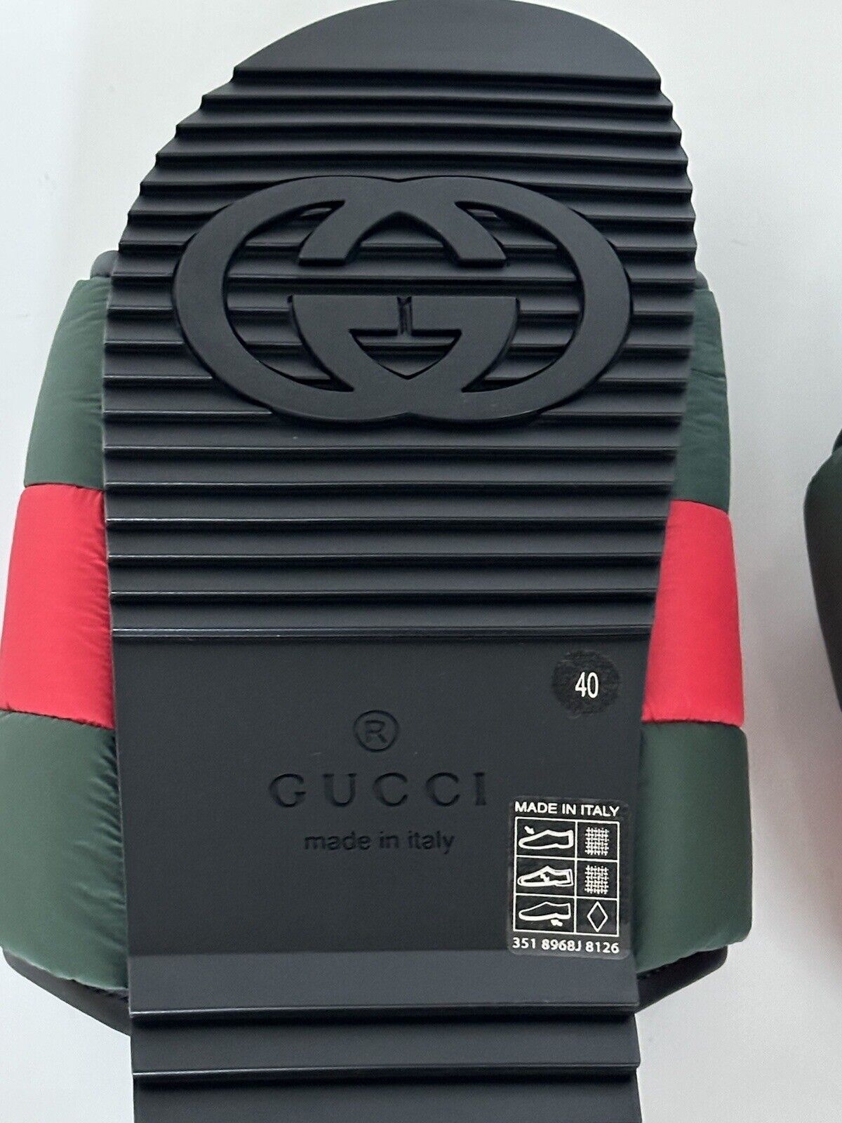 NIB Gucci Women's Nylon Green/Red/Green Slide Sandals 10 US (40 Euro) 700320 IT