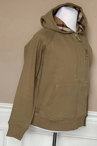 NWT $920 Burberry Women's Check Hoodie Cotton Zip Up Jacket Honey XL 8061555