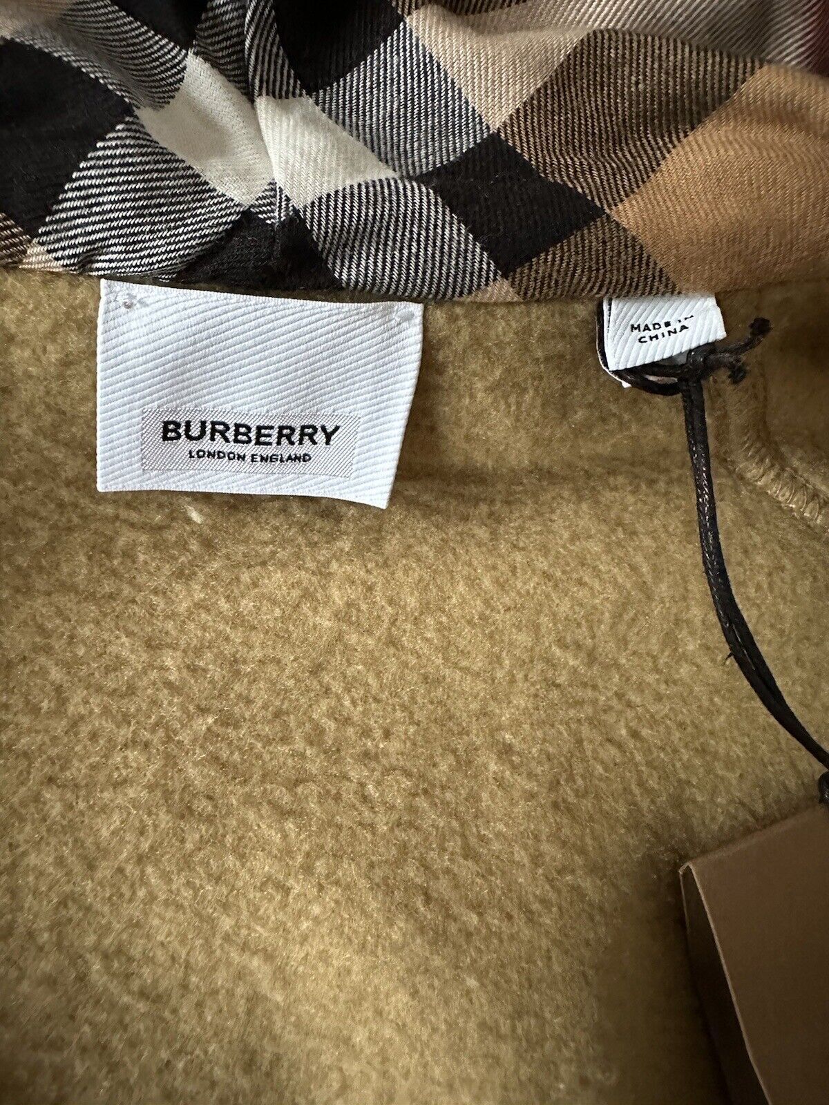 NWT $920 Burberry Women's Check Hoodie Cotton Zip Up Jacket Honey XL 8061555