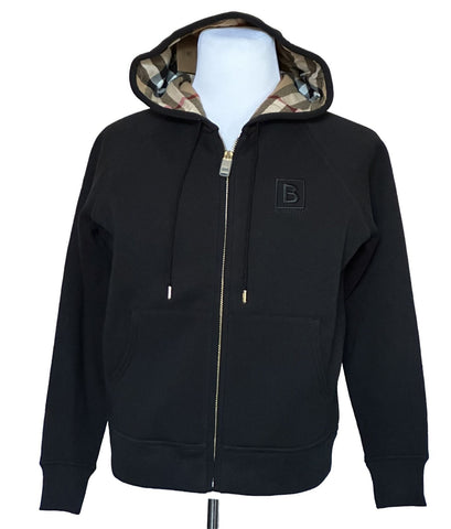 NWT $920 Burberry Check Women's Hoodie Cotton Zip Up Jacket Black XL 8061554