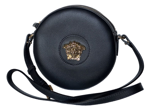 New $1295 Versace Medusa Head Calf Leather Round Black Crossbody Bag DVIT3T IT