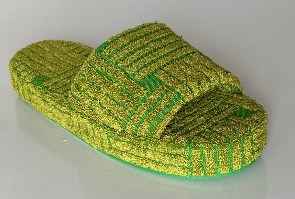 NIB $600 Bottega Veneta Intrecciato Resort Sponge Slipper Green 12 US 660245