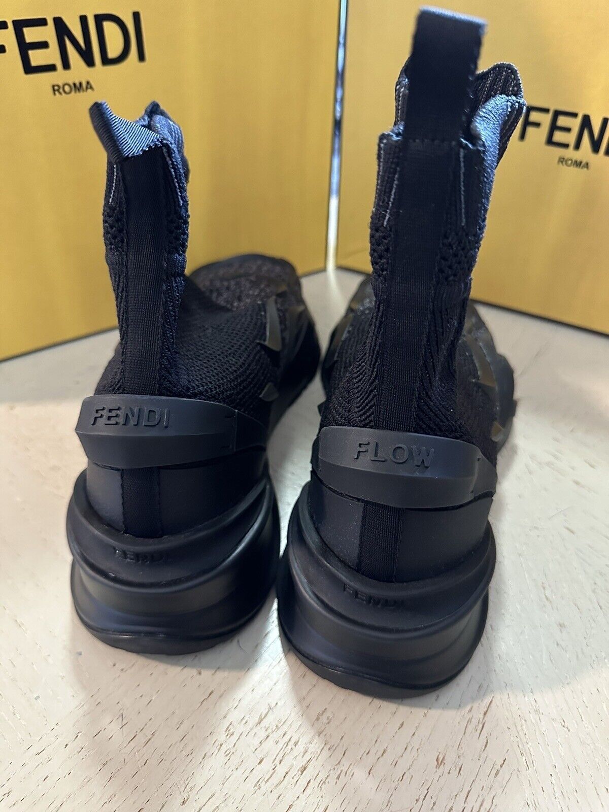 NIB $1190 Fendi Contrast Knit High Top Sock Sneakers Shoes Black 12 US 7E1554