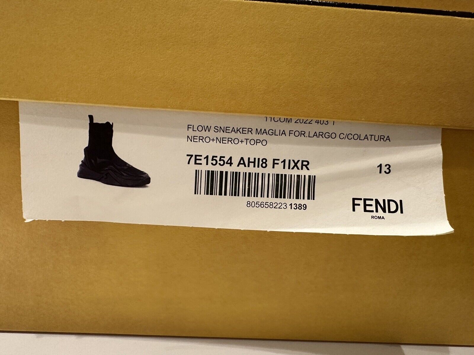 NIB $1190 Fendi Contrast Knit High Top Sock Sneakers Shoes Black 14 US 7E1554