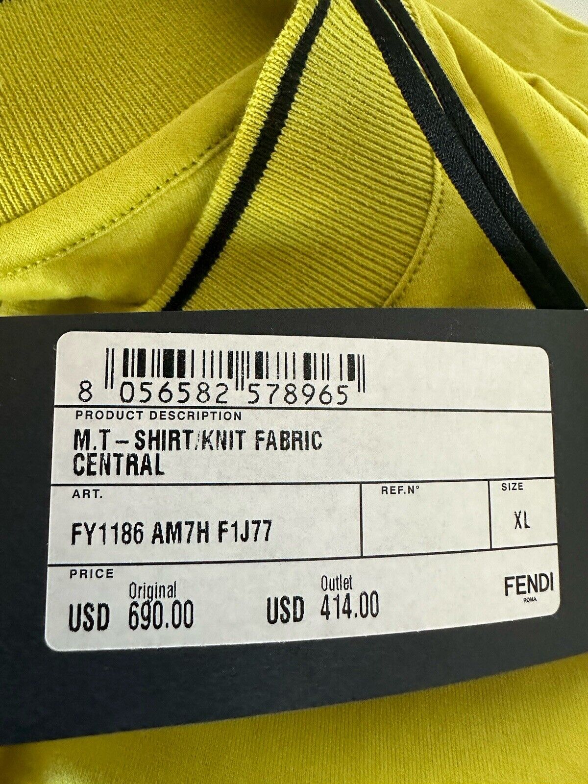 NWT $690 Fendi Logo Print Knit Fabric Yellow Jersey T-Shirt XL FY1186 Italy