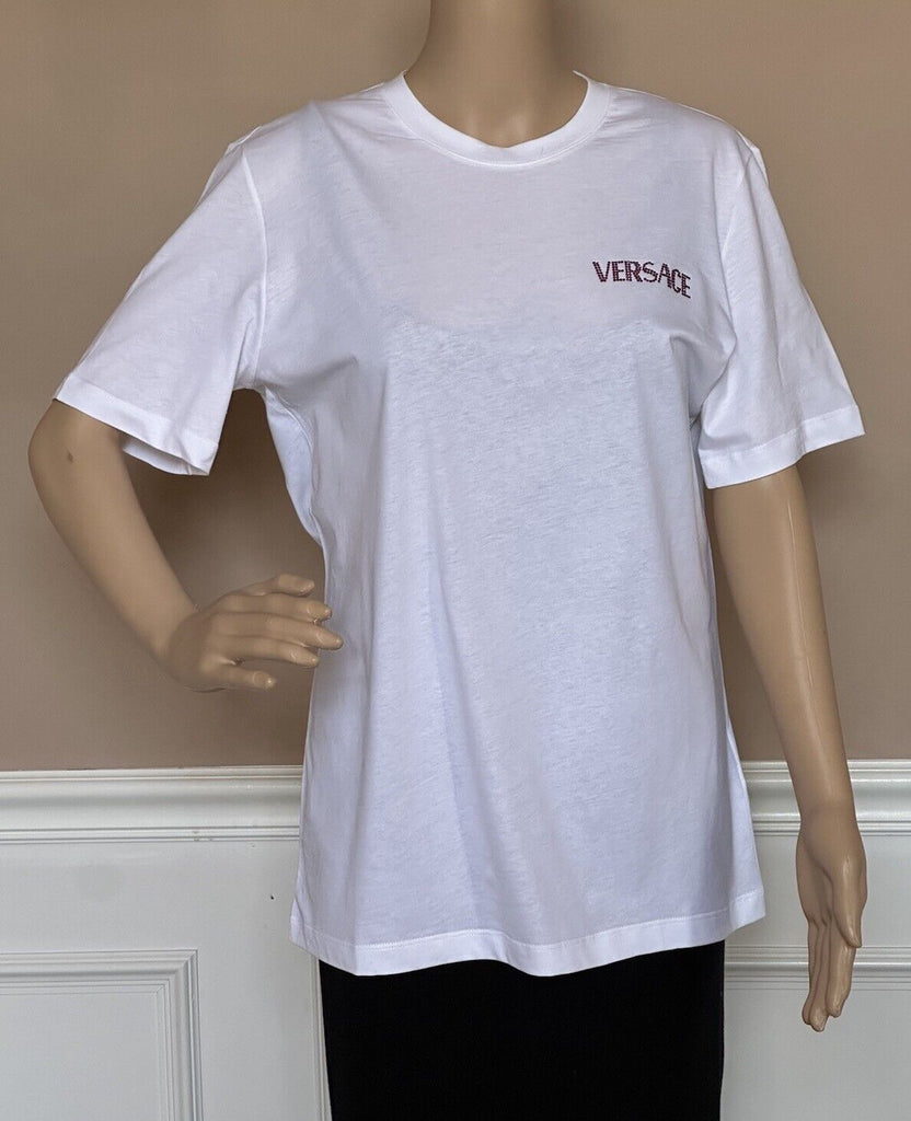 NWT Versace Logo Series Crystal-embellished T-Shirt White 8 US (42 Eu) 1014555
