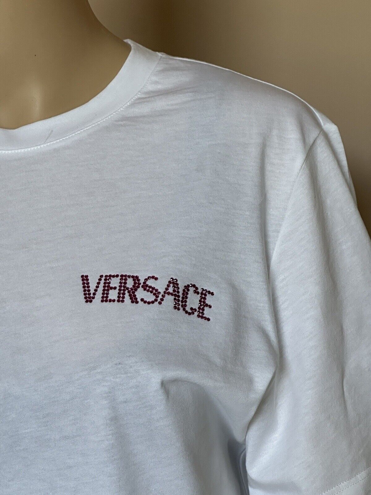 NWT Versace Logo Series Crystal-embellished T-Shirt White 8 US (42 Eu) 1A00769