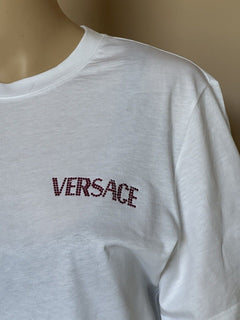 NWT Versace Logo Series Crystal-embellished T-Shirt White 8 US (42 Eu) 1014555