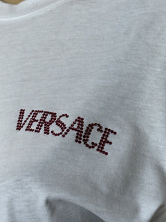 NWT Versace Logo Series Crystal-embellished T-Shirt White 8 US (42 Eu) 1014555