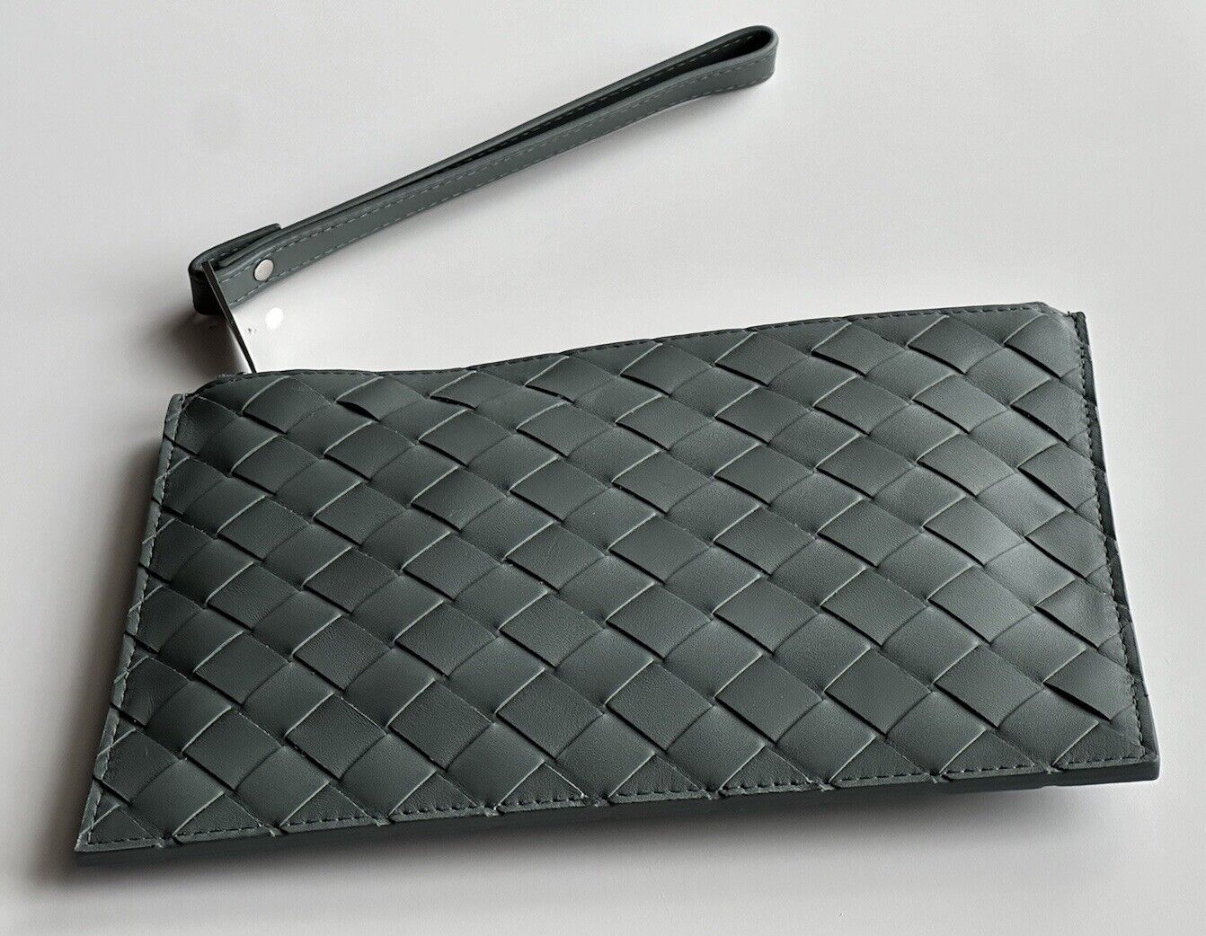 New $1000 Bottega Veneta Intrecciato Leather Pouch Case Slate 592643 Italy