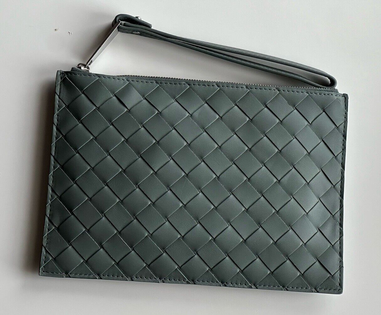 New $1000 Bottega Veneta Intrecciato Leather Pouch Case Slate 592643 Italy