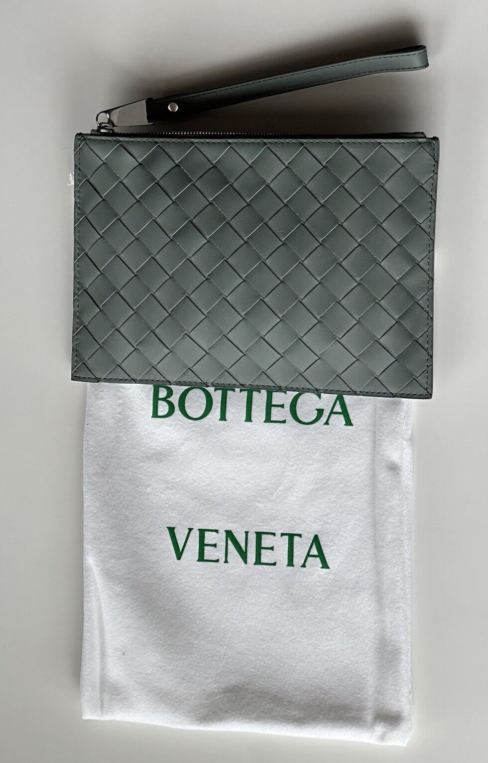 New $1000 Bottega Veneta Intrecciato Leather Pouch Case Slate 592643 Italy