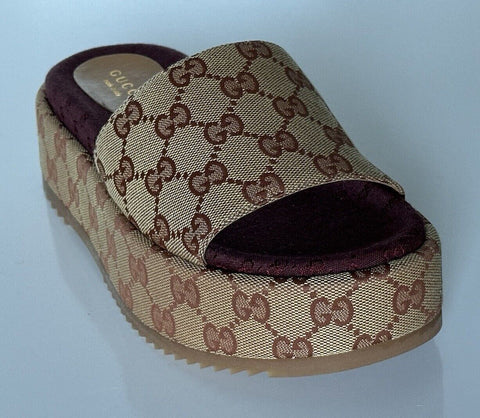 NIB Gucci Women's GG Slide Sandals Beige Ruggine 9 US (39 Euro) 573018 Italy